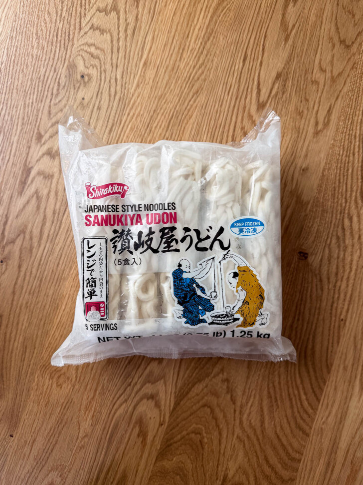 Close up shot of udon noodle package